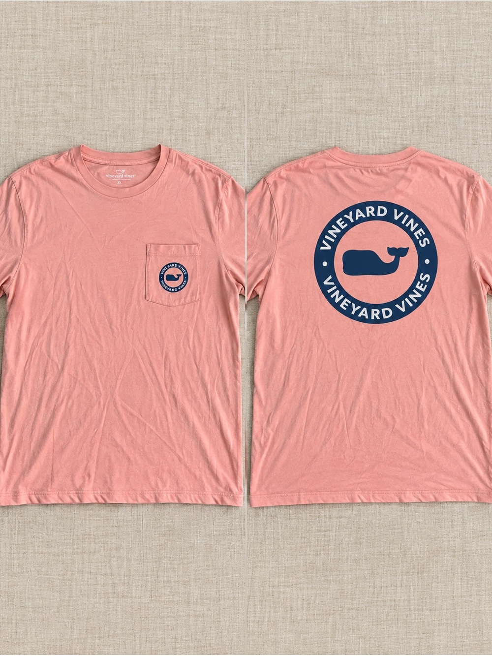Vineyard Vines Men’s XL Salmon Pink Whale Logo Pocket T-Shirt